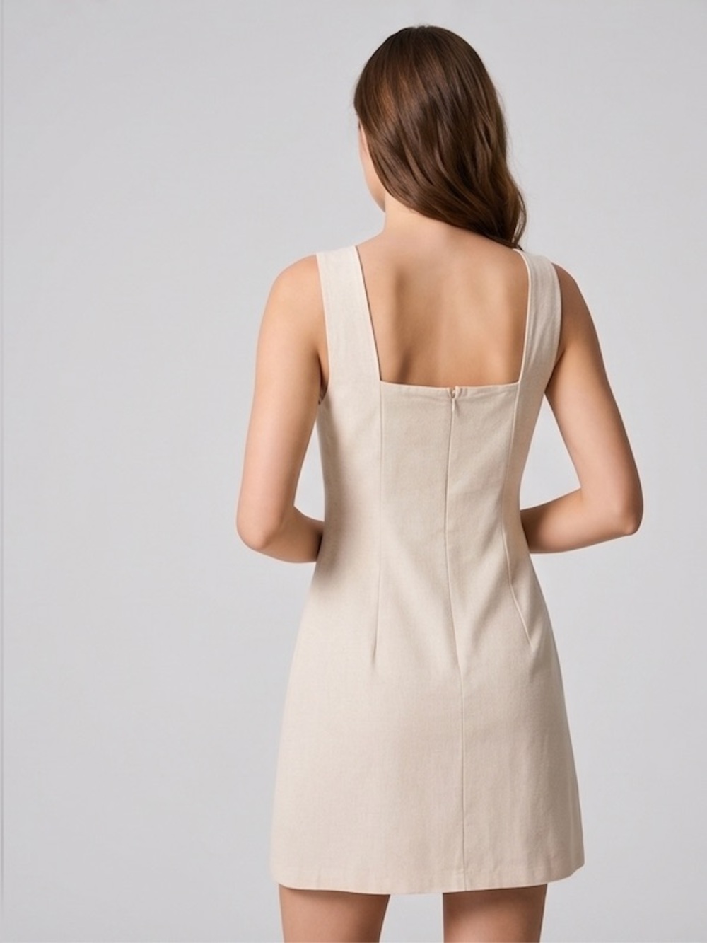 LAST ONE 🔥 Linen-Blend V-Neck Mini Dress with Gold Nautical Starfish Hardware - Picture 4 of 5